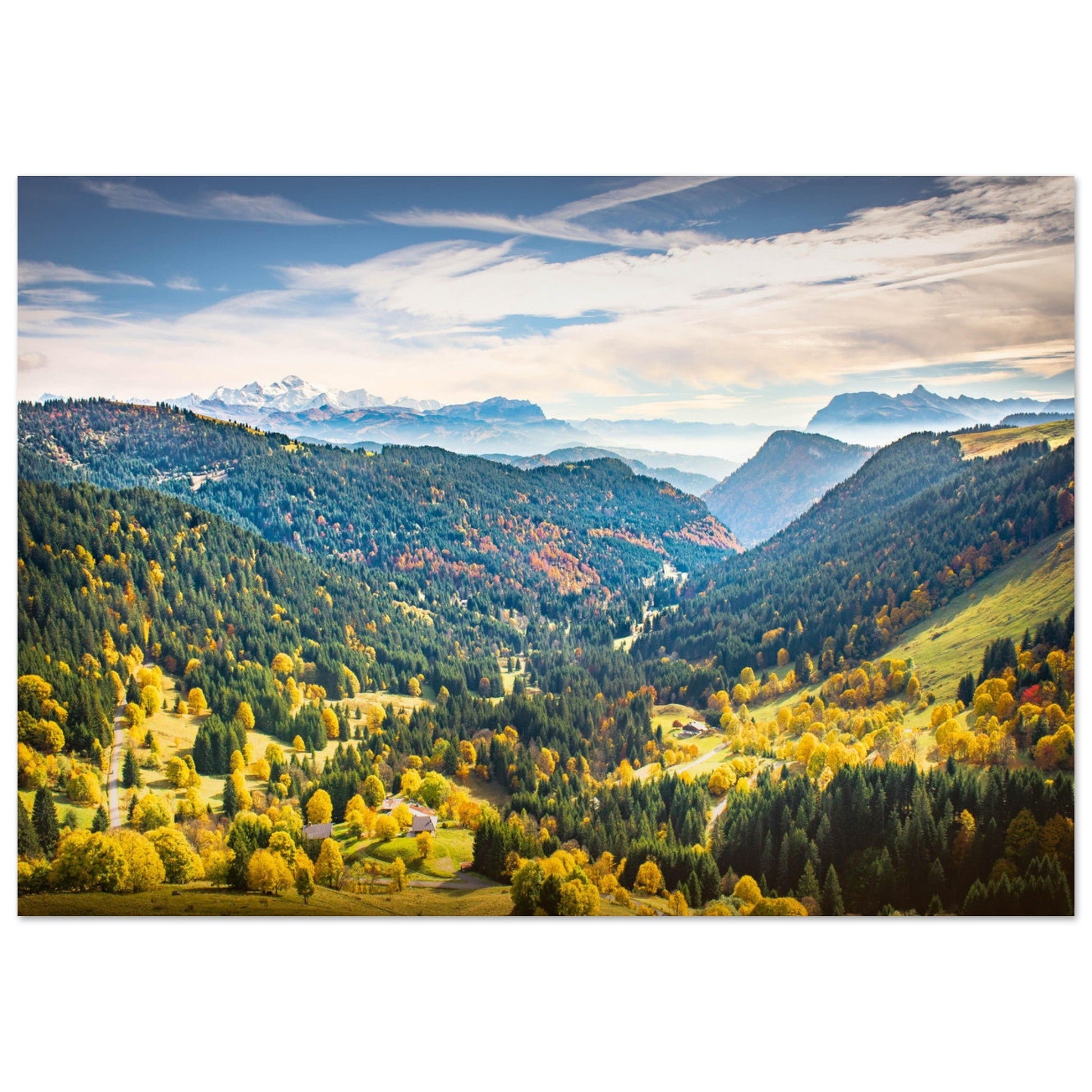 Tableau photo d'automne et du Mont-Blanc dans le Massif du Chablais sur aluminium Dibond mat, format 70 × 100 cm