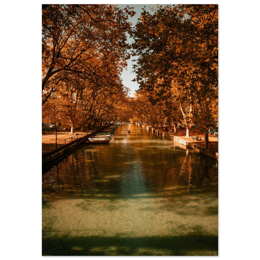 Tableau photo Photo du canal de Vassé en automne, Annecy — tirage aluminium Dibond mat, fabrication française, prêt à accrocher