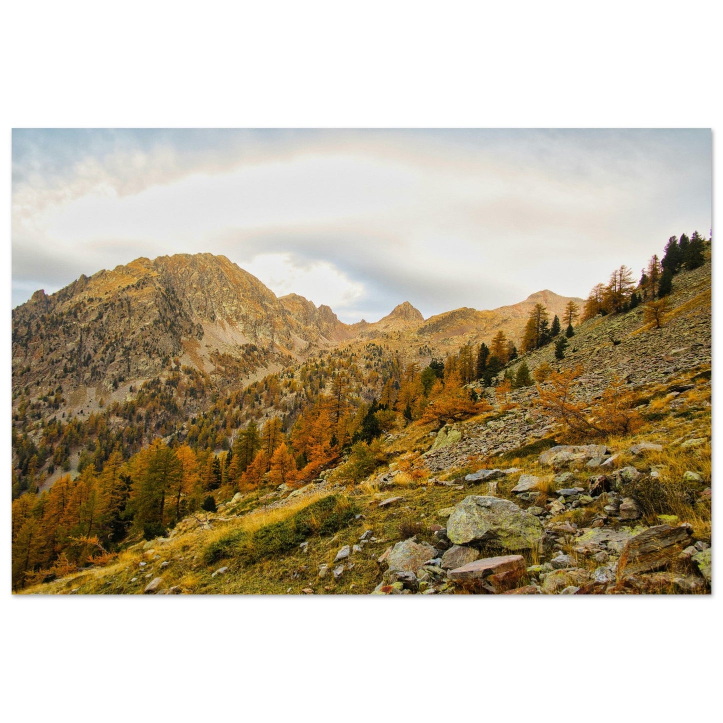 Tableau photo Photo de la Cime du Gélas en automne, Mercantour — tirage aluminium Dibond mat, fabrication française, prêt à accrocher