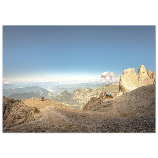 Tableau photo Photo du Col Passo Santner et du refuge Catinaccio, Dolomites, Italie — tirage aluminium Dibond mat, fabrication française, prêt à accrocher