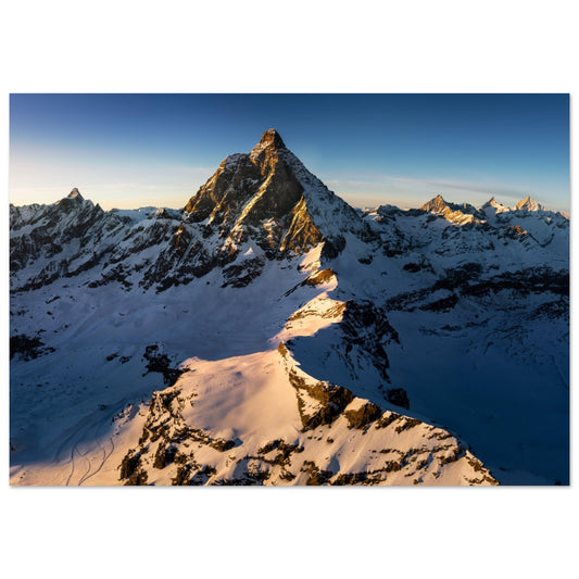 Tableau photo Photo d'un coucher de soleil sur le Cervin, frontière Italie - Suisse — tirage aluminium Dibond mat, fabrication française, prêt à accrocher