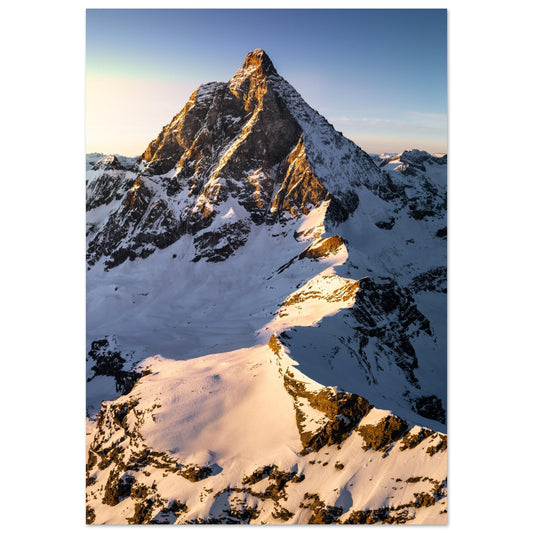 Tableau photo Photo d'un coucher de soleil sur le Cervin, frontière Italie - Suisse — tirage aluminium Dibond mat, fabrication française, prêt à accrocher