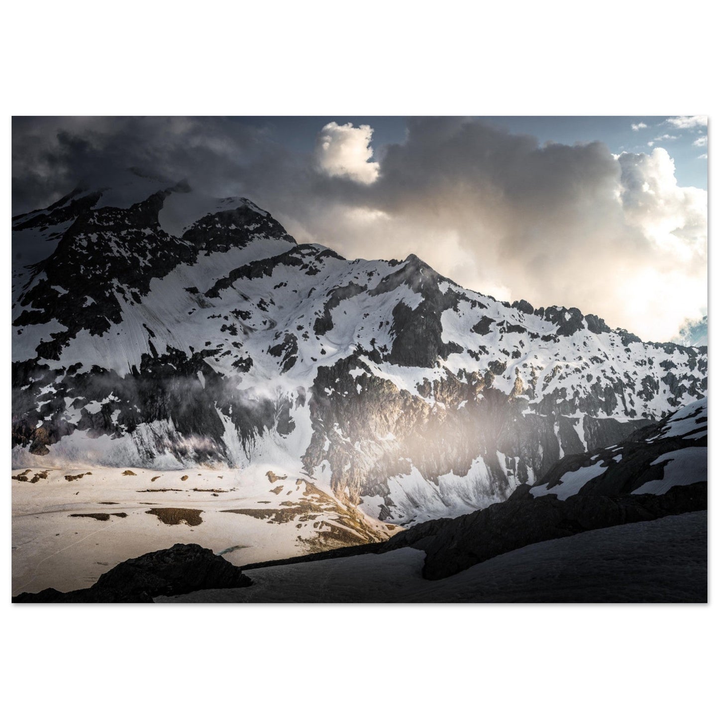 Tableau photo Photo du coucher de soleil glacier Tre la Tete, refuge Conscrits — tirage aluminium Dibond mat, fabrication française, prêt à accrocher