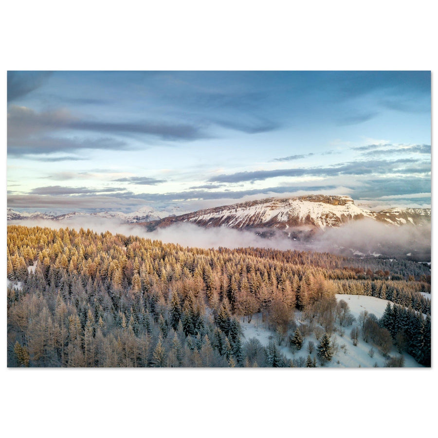 Tableau photo en Alu Dibond : Un coucher de soleil sur le Margériaz en hiver, Féclaz, Savoie