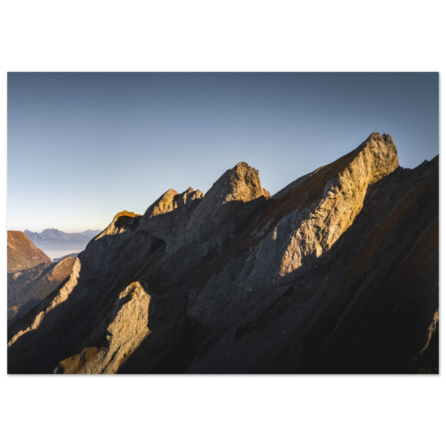 Tableau photo en Alu Dibond : Un coucher de soleil sur les sommets du massif des Aravis
