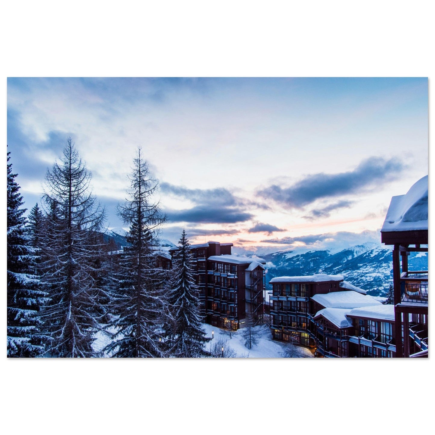 Tableau photo Photo d'un coucher de soleil sur les Arcs, Bourg - Saint - Maurice, Vanoise — tirage aluminium Dibond mat, fabrication française, prêt à accrocher