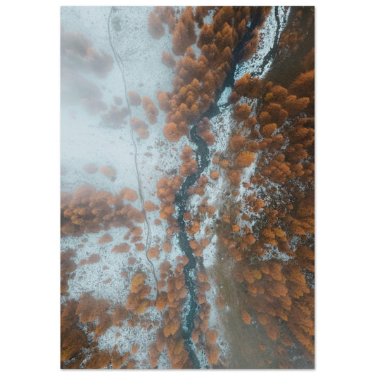 Tableau photo Photo drone de Mélèzes en automne, Massif des Ecrins 2 — tirage aluminium Dibond mat, fabrication française, prêt à accrocher