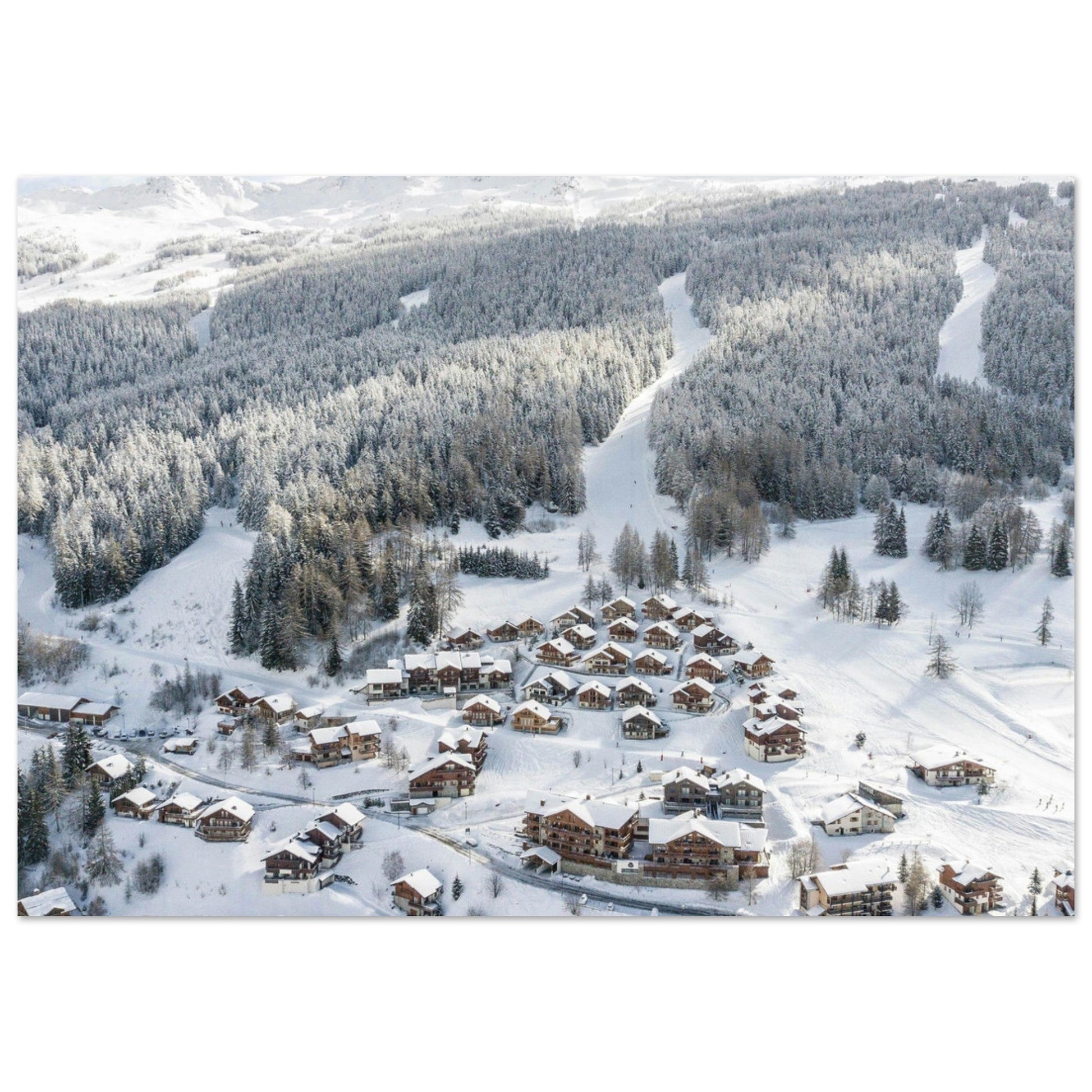 Photo drone de Peisey-Nancroix en hiver, Parc national de la Vanoise — tableau photo paysage de montagne en Alu Dibond, fabrication française