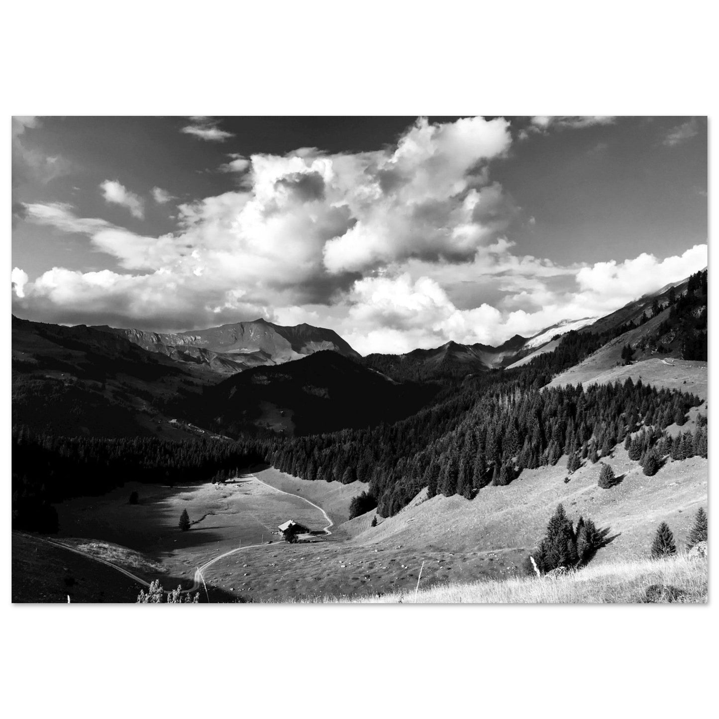 Tableau photo Photo de la Clusaz, Haute Savoie - Noir & Blanc — tirage aluminium Dibond mat, fabrication française, prêt à accrocher