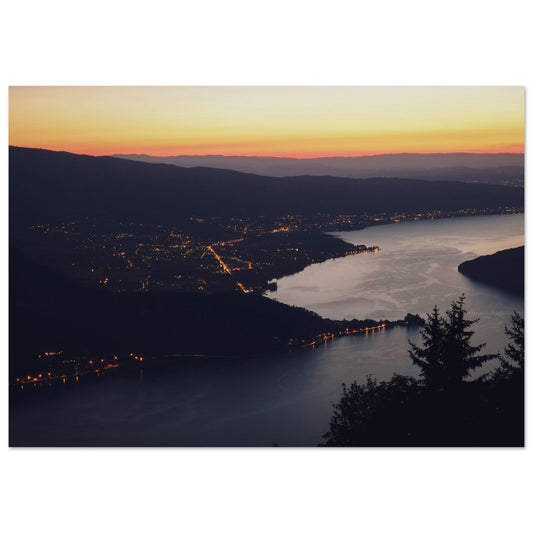 Tableau photo Photo du Lac d'Annecy au coucher du soleil, Col de la Forclaz — tirage aluminium Dibond mat, fabrication française, prêt à accrocher