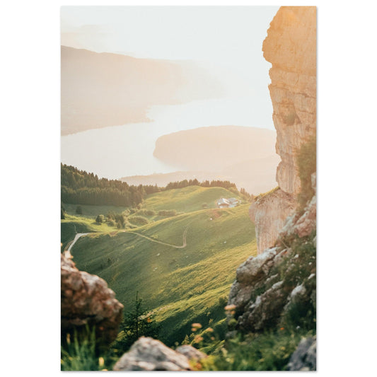 Tableau photo Photo du Lac d'Annecy au coucher du soleil, Col de la Forclaz — tirage aluminium Dibond mat, fabrication française, prêt à accrocher