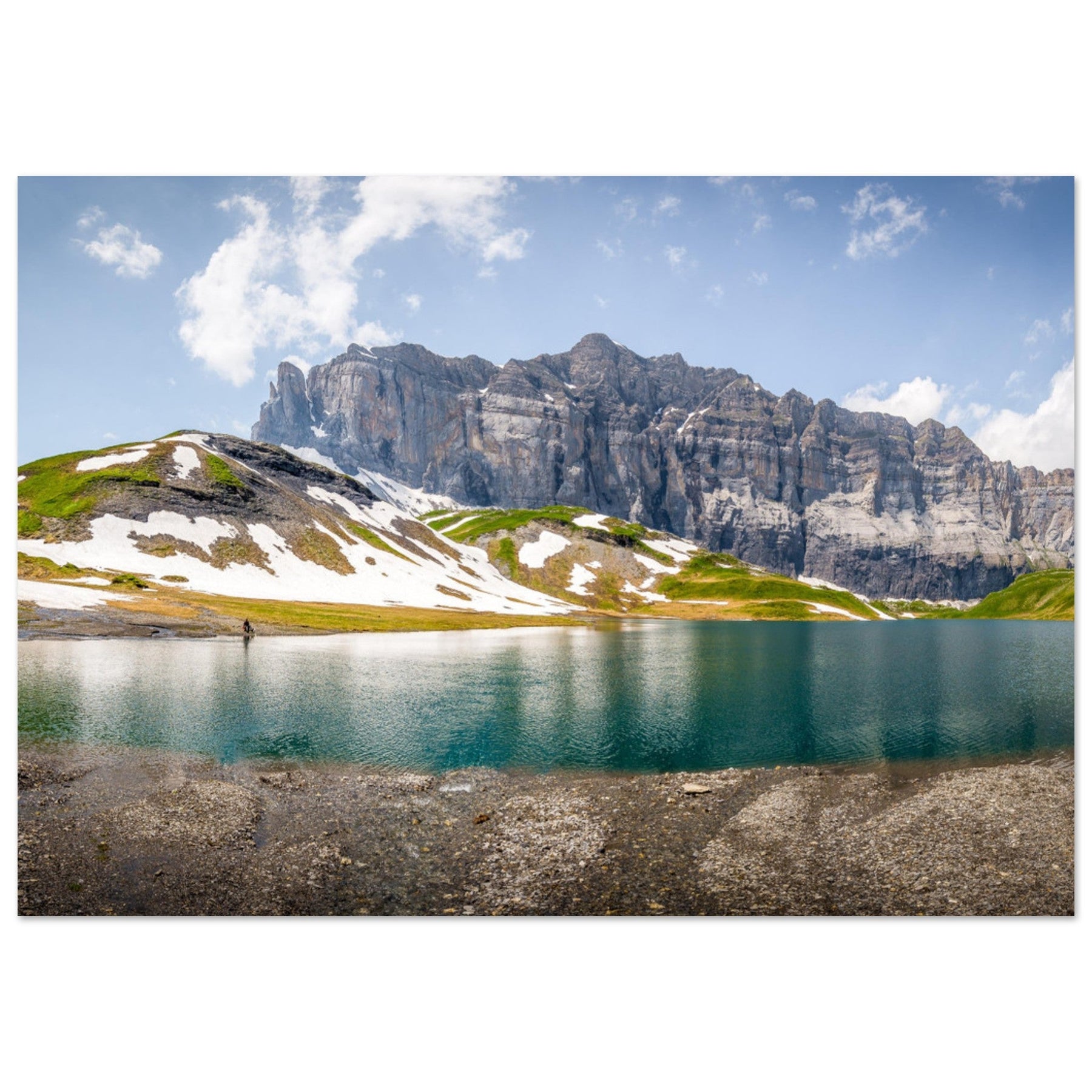 Tableau photo du lac d'Anterne et des Rochers des Fiz sur aluminium Dibond mat, format 70 × 100 cm