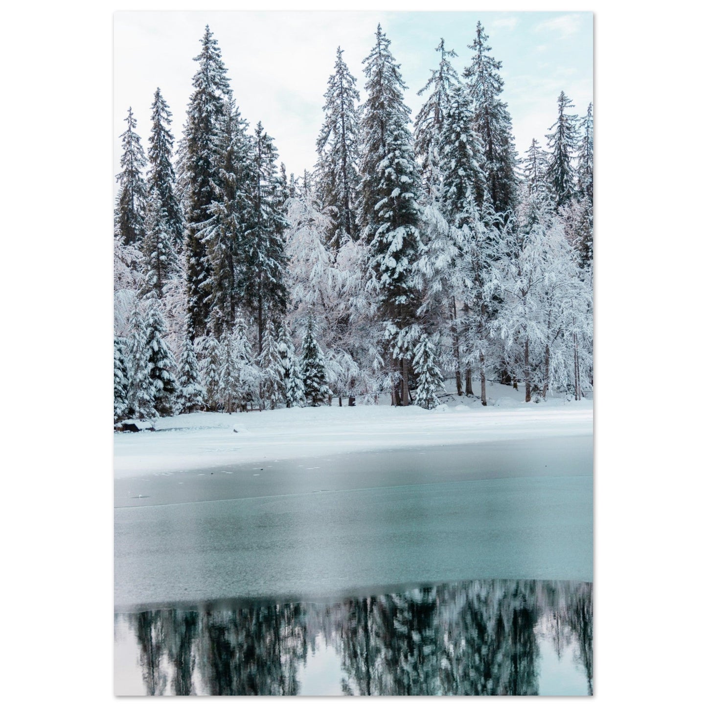 Tableau photo Photo du Lac Vert sous la neige, Passy, Haute Savoie — tirage aluminium Dibond mat, fabrication française, prêt à accrocher