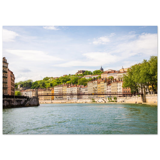 Tableau photo Photo de la Saône, de Croix Rousse et de la passerelle Saint Vincent, Lyon — tirage aluminium Dibond mat, fabrication française, prêt à accrocher