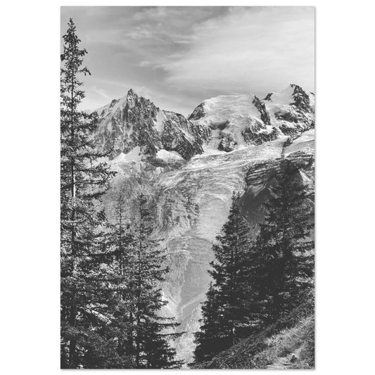 Tableau photo Photo du Mont - Blanc depuis Chamonix - Noir & Blanc — tirage aluminium Dibond mat, fabrication française, prêt à accrocher