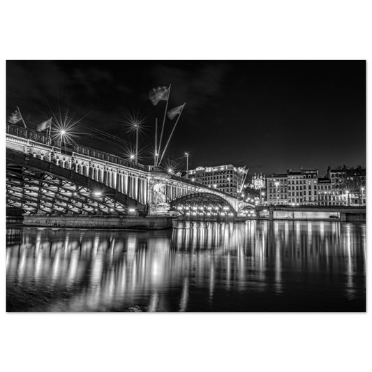 Tableau photo Photo du pont Lafayette et le Rhone, Lyon - Noir & Blanc — tirage aluminium Dibond mat, fabrication française, prêt à accrocher