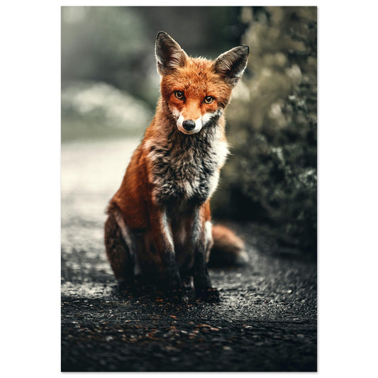 Tableau photo Photo d'un renard qui prend la pose — tirage aluminium Dibond mat, fabrication française, prêt à accrocher