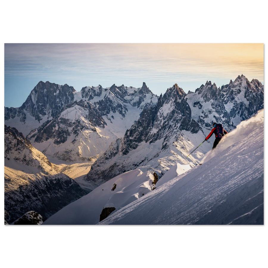 Tableau photo en Alu Dibond : Ski dans les Aiguilles Rouges face au Mont-Blanc