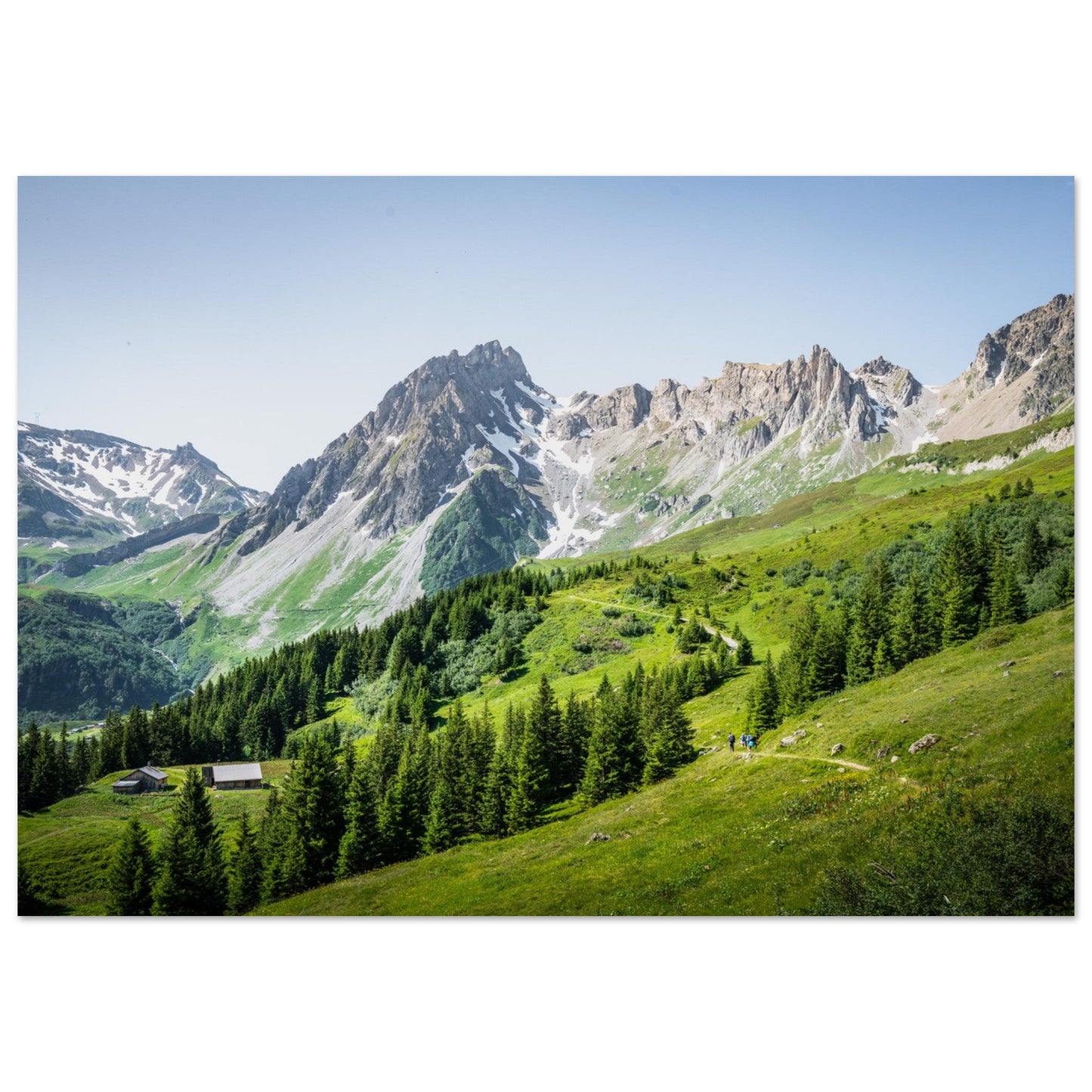 Tableau photo Photo de la vallée des Contamines - Montjoie et du Refuge de Nant Borrant, Haute - Savoie — tirage aluminium Dibond mat, fabrication française, prêt à accrocher