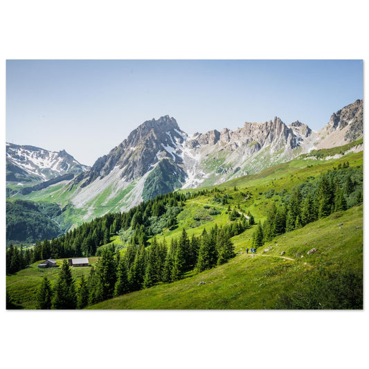 Tableau photo Photo de la vallée des Contamines - Montjoie et du Refuge de Nant Borrant, Haute - Savoie — tirage aluminium Dibond mat, fabrication française, prêt à accrocher