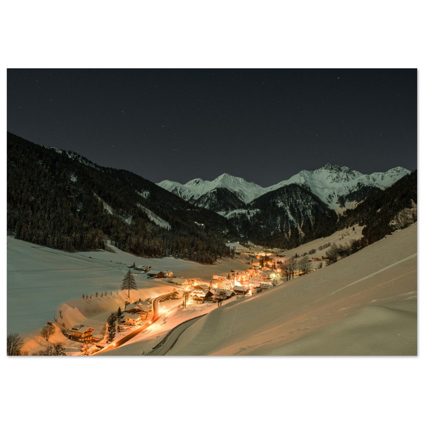 Tableau photo Photo de nuit sur Weißenbach, Ahrntal, Tyrol du Sud, Italie — tirage aluminium Dibond mat, fabrication française, prêt à accrocher