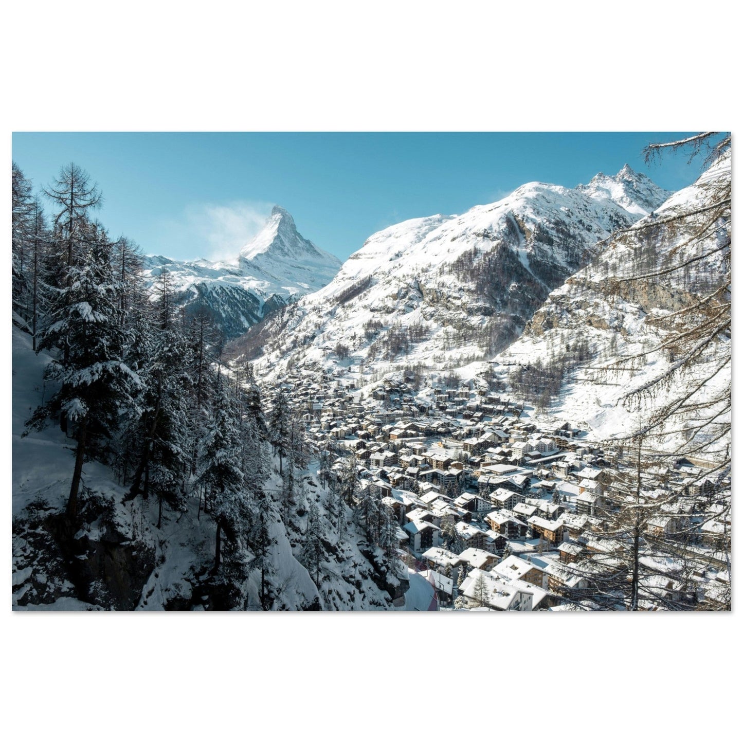 Tableau photo Photo de Zermatt sous la neige, Suisse 2 — tirage aluminium Dibond mat, fabrication française, prêt à accrocher